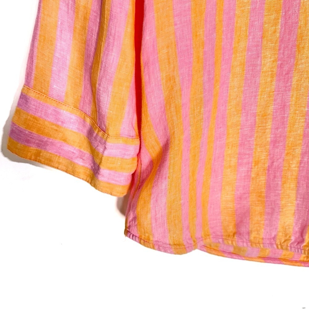 J. Crew 100% Linen Pink and Orange Striped Popover Shirt 3/4 Sleeves Size XS - Picture 6 of 13